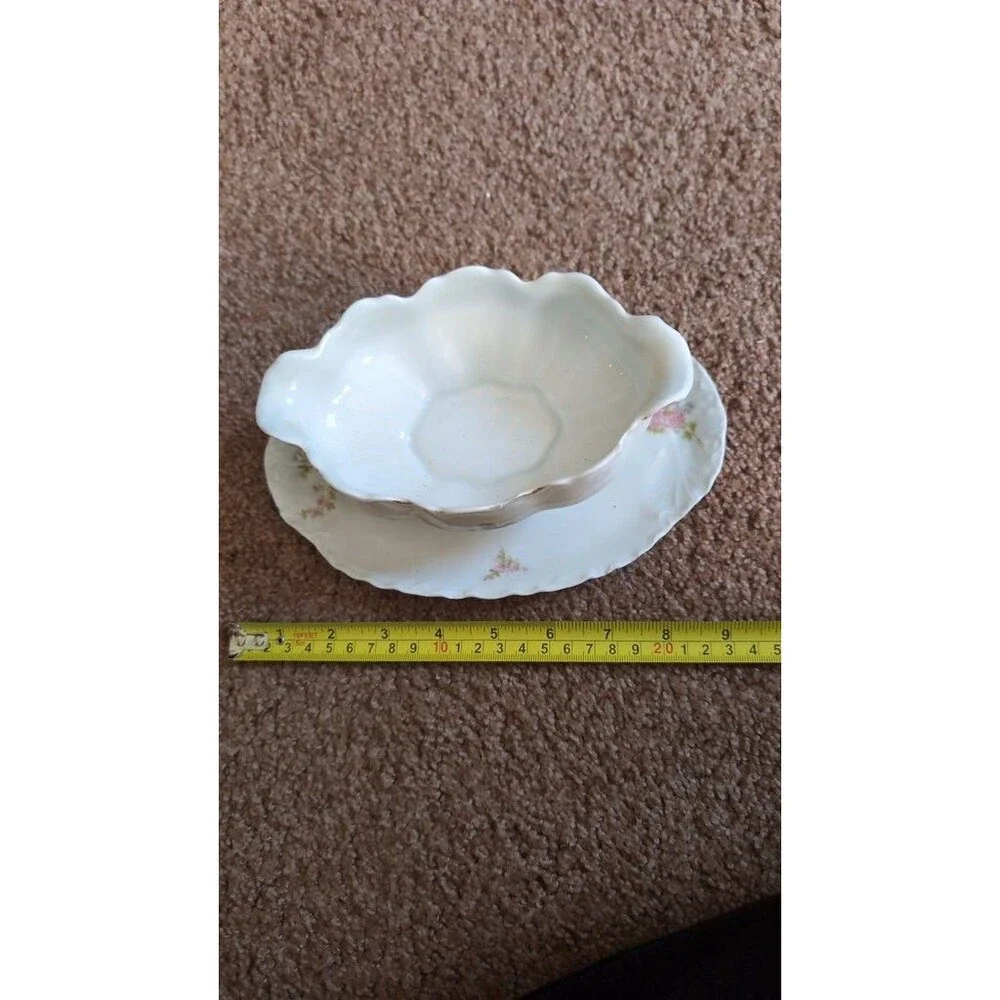 Vintage Hutschenreuther Selb Bavaria Floral Gravy Boat with Attached Underplate
